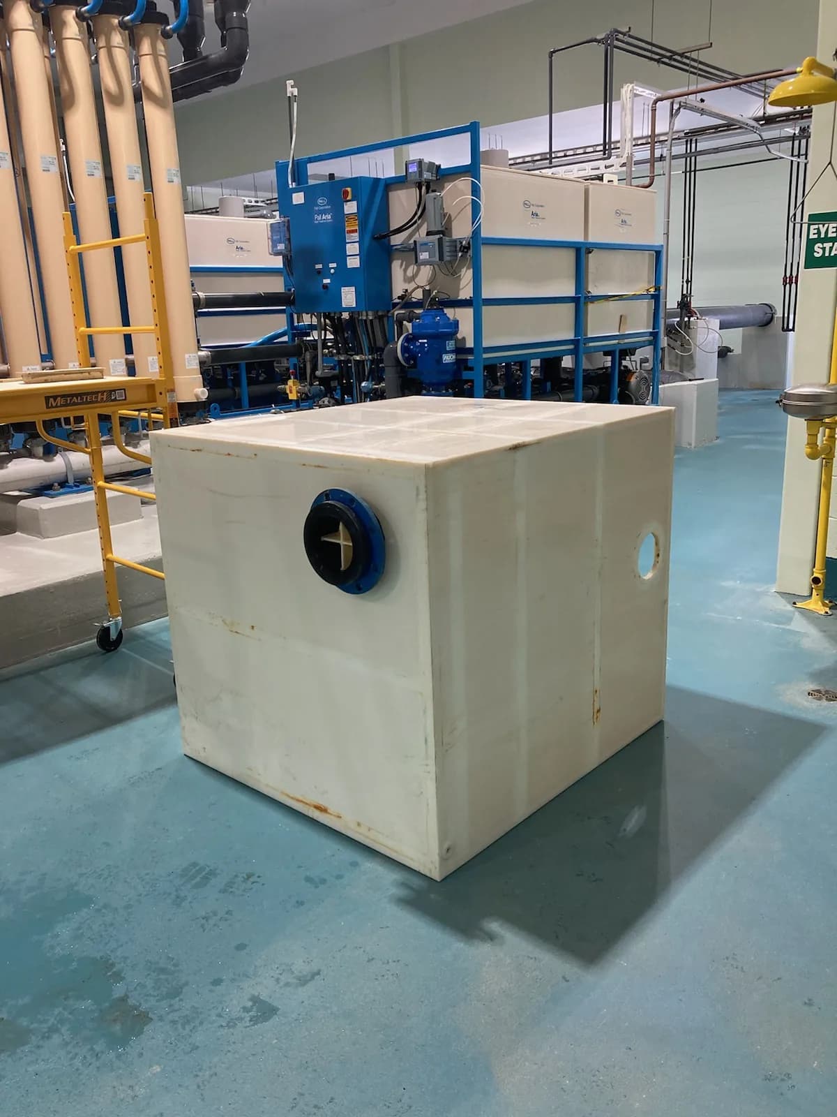 Custom rectangular plastic tank with a circular side fitting