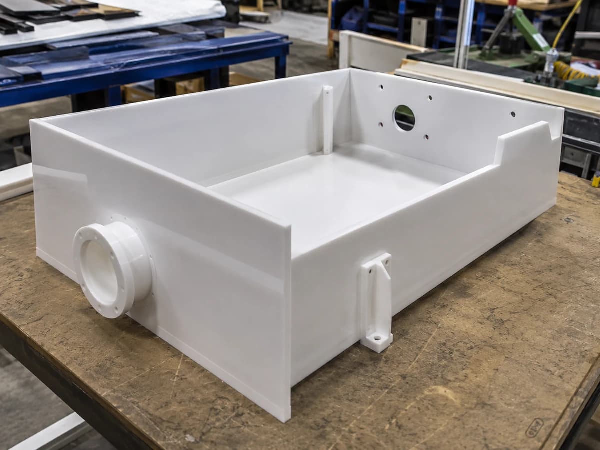 Fabricated plastic tray and guard components