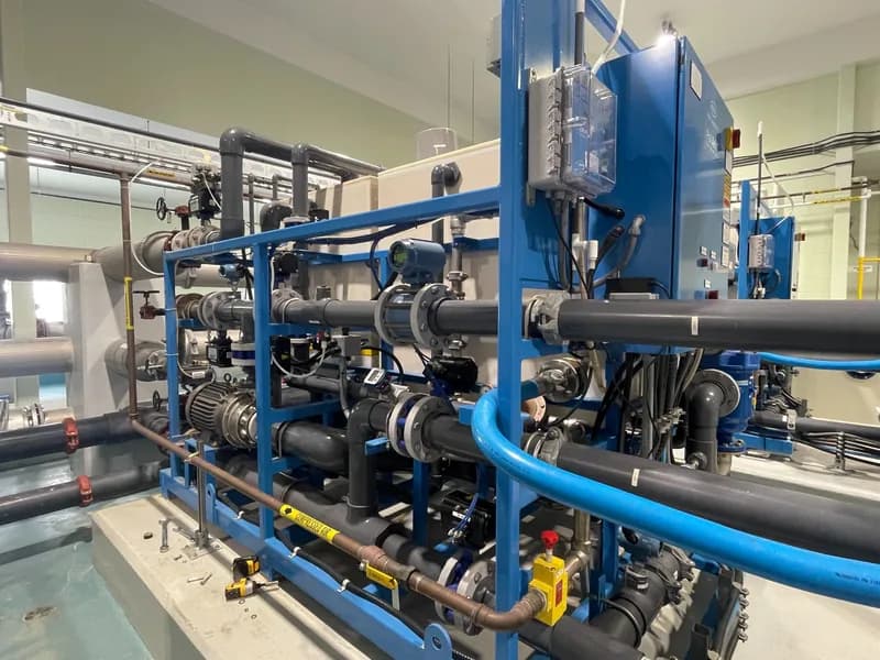 Installed piping and filtration equipment in a water treatment facility