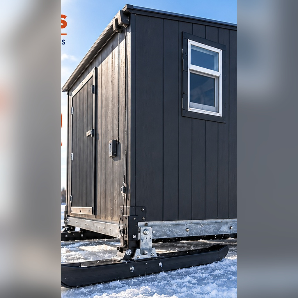 Ice fishing shack on sliders