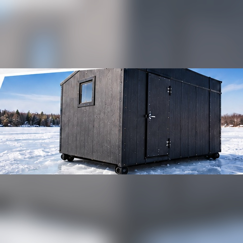 Ice fishing shack in winter