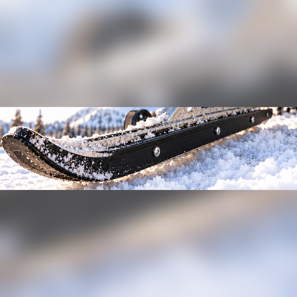 Close-up of a snowmobile slider